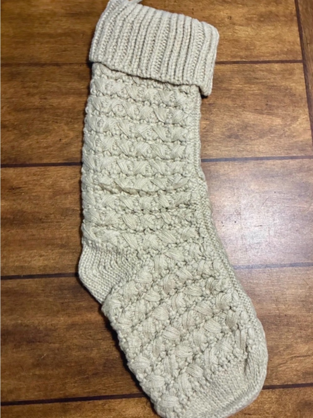 Tan Khaki Cable Knit Minimalist Christmas Stocking Holiday Decoration